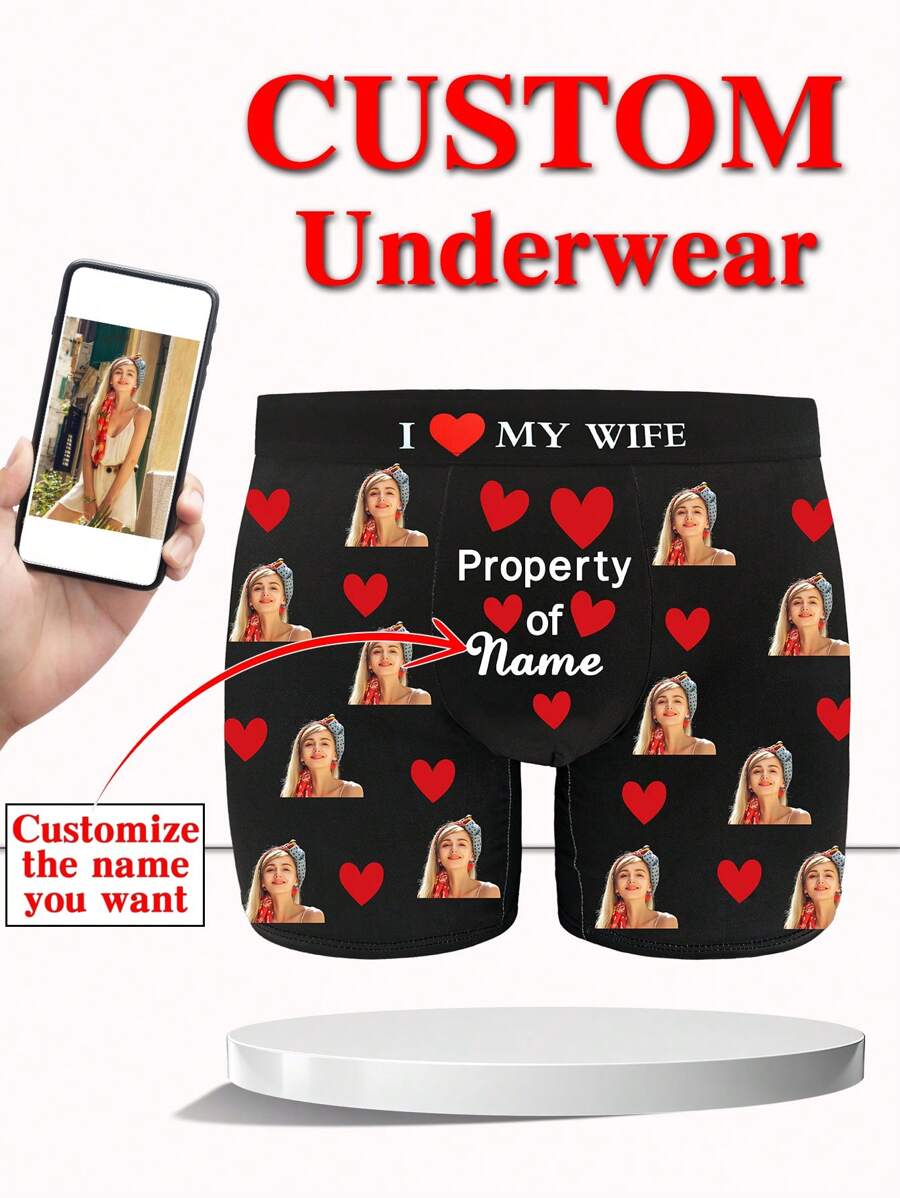 1 Piece Custom Face Boxers For Men, Custom Face Cartoon Strawberry Boxer Briefs, Personalized Boxers For Husband, Personalized Photo Underwear, Custom Face Underwear, Custom Funny Faces Boxers Briefs, Anniversary Gift, Valentine Gift, Birthday Gift, Wedding Gift, Best Friend Gift, Gift For Boyfriend, Gift For Husband, Gift For Him, 1pc, Dawg, Colorful, Cute,Christmas Home Atmosphere - Black - View 1