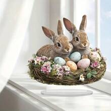 1PC 2D Easter Bohemian Bunny And Eggs Acrylic Table Decoration, Religious Theme Art For Home And Office