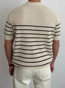 Polo a maniche corte in maglia unisex - Disegno a righe, moda casual estiva con tessuto in maglia morbido. Vestibilità classica per uso quotidiano - Polo in maglia per uomo per uno stile raffinato, top a righe a maniche corte per indossare in comodità