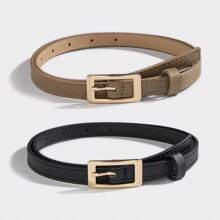 1Set Women's Belts - 2pcs Fashion Snake Skin Print Elegant Vintage U.S. Style Belts, Y2K Vibe, Woven Thin Belt, Suitable For Dresses, Jeans, Summer - Two Packs - View 4