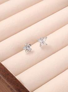 2Pcs Nose Rings Stud L Shape Nose Rings Cubic Zirconia Butterfly Flower Shape Nose Studs Piercing Jewelry For Women Men