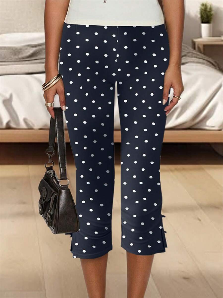 Women Y2K Summer Side Split Capri Pants Casual Solid Color Cropped Pants Stretch Leggings 80S 90S Vintage Aesthetic Clothes Streetwear - 藍色 - 查看 1