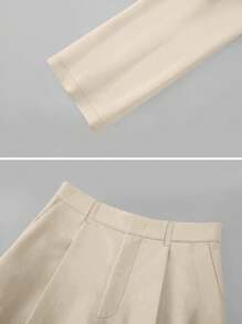Pantalones de traje de pierna ancha con bolsillos laterales y cintura alta, aptos para primavera y otoño - Caqui - Ver 6