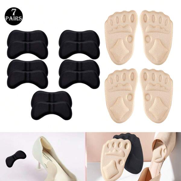 7pcs/Set (2pcs Forefoot Pads + 5pcs Heel Grips) Adjustable Anti-Pain Anti-Slip Anti-Drop Heel Adhesive Pads For High Heels & Sports Shoes, Thickened Foam Heel Grips