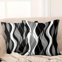 1/2/4 piezas Fundas de almohada abstractas onduladas en blanco y negro modernas de 17.7x17.7 pulgadas, de tela suave con impresión por un solo lado y cierre de cremallera, lavables a máquina - perfectas para la decoración de la sala de estar y el dormitorio, sin incluir los rellenos de las almohadas, almohadas de tiro para el dormitorio
