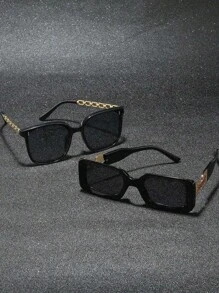 2pcs Square Frame Boys Girls Universal Chain Decoration, Stylish Black Luxury Fashion, Suitable For Beach, Daily Life, Vacation, Outdoor Travel - Multicolor - View 2