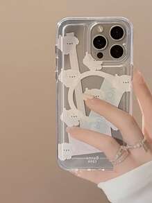 GUCADI 1 件磁性透明卡通可爱棉花糖狗 + 棉花糖狗磁性手机支架，INS 风格棉花糖狗支架，亚克力防摔硬壳，高端个性化设计，兼容 防水防震防刮