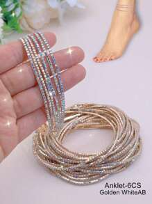 Set Of Multiple Crystal Rhinestone Anklets, Flexible Shiny & Colorful Design For Beach, Party, Fashion - Anklet - View 10