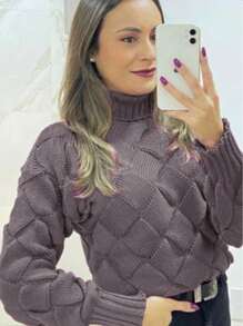 TRICOZHU Women's Blouse CORA HIGH THICK WAVE WINTER KNITTED Long Sleeve Blouse FASHION 2023 - 深灰色 - 查看 2