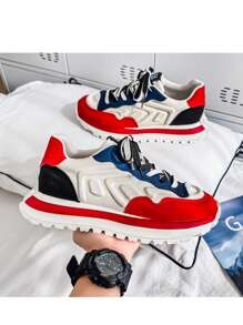 Herren neue leichte luxuriöse Lässige Schuhe, Farbblockdesign, High-End Mode - Weiß und Rot - Übersicht 11