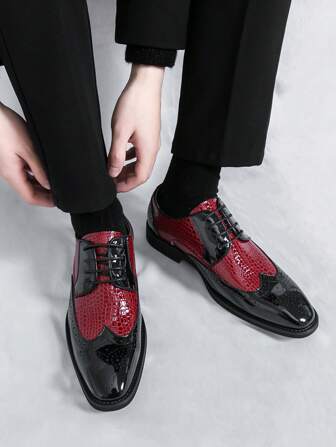 Novos sapatos sociais masculinos de corte baixo com cadarço e patchwork brilhante e contrastante, sapatos formais para festa de negócios, mocassins casuais para casamento, versáteis