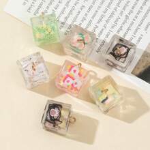 5pcs Assorted Transparent Cube Hanging Decor, DIY Bag Pendant & Keychain Creative Fashion Accessories, Random Mix