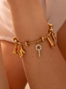 316L Stainless Steel Charm Bracelet For Women 18K Gold Plated Waterproof No Tarnish Women's Multiple Different Pendant Bracelets Gift