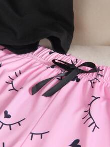 Set de 2 piezas de pijama informal para niñas con camiseta de manga corta y pantalones cortos: Ropa de casa con estampado de letras lindas, nueva llegada 2025, para niñas grandes