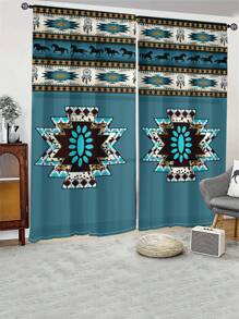 2pcs/Set Modern Abstract Geometric Style Curtains, Semi-Blackout Semi-Sheer, Privacy Protection For Bedroom & Living Room - Multicolor - View 4
