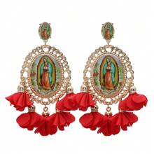 1pair Bohemian Floral Drop Earrings For Women Long Religious Flower Dangle Earrings, Festival Party Jewelry, Vacation Style Accessories