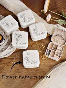 1pc Customized Leather Jewelry Box, Personalized Jewelry Box With Name And Birth Flower, Valentine's Day Gift, Leather Jewelry Box, Travel Storage Box, Personalized Mother's Gift Box, Bridesmaid Gift Jewelry Box,Multi-Functional, ,Ornamental,Reusable,Exquisite,Stylish,High-Quality,Colorful,Modern,Custom,Personalized,Unique,Ideal Gifts For Him,Ideal Gifts For Her,Boyfriend,Dad,Girlfriend,Mom,Family,Friends,Tea Room,Home,Garden,Office,For Anniversaries,For Valentine's Day,For Mother's Day,For Birthdays,For Father's Day,For Graduation,For Weddings,For Housewarming,Home Decor,Home Decor Back To School