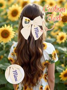 1 pieza Personaliza el nombre impreso Broche de pelo con lazo y bordado para niñas, lazos de pelo bordados con nombre personalizado, broche de pelo con lazo y flor bordados, adecuado para decoración del cabello diaria, regalo para niñas