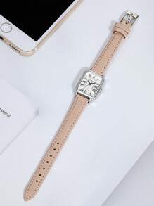 LUCKYFOX 1pc LUCKYFOX Vintage Vierkant Zinklegering Quartz Horloge Met Casual Leren Band, Geschikt Voor Jonge Studenten Dagelijks Leven