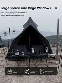 Tienda de campaña pirámide tipo tipi para adultos, tienda de campaña yurta con doble capa, para 2 personas, ideal para camping, senderismo y caza al aire libre - Negro - Ver 5