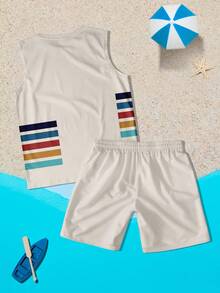 男士棕榈树印花圆领背心和短裤休闲两件套 - 彩色 - 查看 5