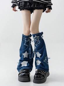 polve 可爱深色星星 Y2K 朋克摇滚过膝腿套，大腿袜圣诞礼物 - 小腿圍38內可穿 - 查看 9