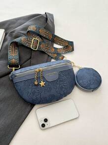 Fashion Embossed Waist Bag & Chest Bag 2 Pieces Set For Women, Large Capacity, Chinese Style - Blue - View 8