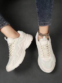 Women's Casual Sneakers, Slip-Resistant Thick-Soled Women's Chunky Sneakers, Fashionable Versatile Soft-Soled Non-Slip Odor-Resistant Women's Casual Shoes, Knit Mesh Breathable Women's Mesh Shoes For Outdoor Gatherings Comfortable Lightweight Hiking Shoes Fashionable Thick-Soled Casual Sports Shoes For Teenagers And Students - Beige - View 6
