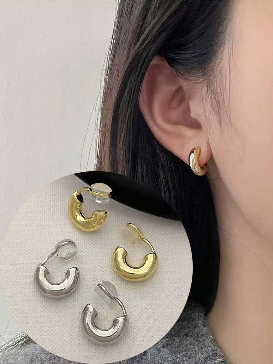 1 Pair Fashionable Copper Non-Pierced Clip-On Earrings, Painless & Secure Design, Suitable For Daily Wear For Women