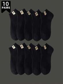 10 pares, unisex, sencillos y de moda en color negro/blanco, calcetines tipo náutico de verano de unicolor, antiolor, de corte bajo, transpirables, cómodos y versátiles para todo el año, adecuados para uso diario