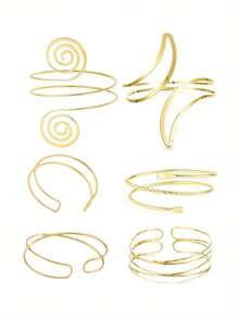 6pcs Set Minimalist Modern Geometric Metal Music Note Bracelet, Exaggerated Leaf Bangle Suit, Suitable For Party, Gift, Daily Wear - Gold - View 1