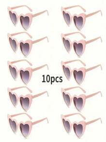 10 Pairs Stylish Heart-Shaped Eyeglasses For Men & Women, Retro Heart Shape Fashion Glasses - White Frame With Gray Lens, Suitable For Wedding, Party, Photography Props, Accessory, Holiday, Wedding, Birthday, Party, Street Photography Decoration, Ideal For Casual Outings, Club Activities, Festivals, Leisure Glasses, Fun Design, Cute Glasses