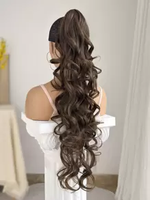 Tóc giả đuôi ngựa dài 32 inch, chịu nhiệt, kiểu sóng nhẹ, có móc cài, dành cho nữ. - Nâu đen - Xem 4