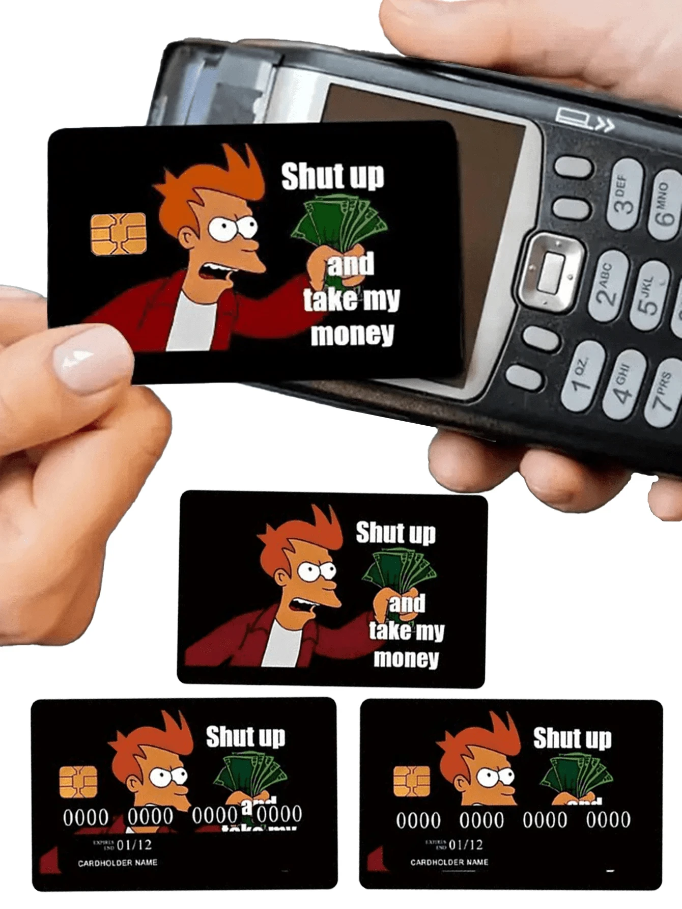 Funny "Take My Money" Credit Card Sticker Decal, Cartoon Pattern PVC Protection Film, Designed For Credit Cards, Debit Cards, Transportation Cards And Key Cards, Provides Card Protection And Personalized Decoration, With Waterproof, Scratch-Resistant, Anti-Slip, Anti-Fingerprint, And Privacy Protection Functions, Suitable For Men And Women - Multicolor - View 1