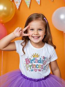 Geburtstags Prinzessin "Happy Birthday Girl" Kurzarm T-Shirt, Mädchen Sommerkleidung, Kinderkleidung
