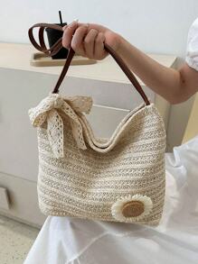 Túi Tote Dệt Hoa Hướng Dương Sang Trọng, Túi Đeo Vai Thời Trang Mới Về Năm 2025, Túi Xách Dệt Đi Biển Phong Cách Hàn Quốc Cho Nữ, Đồ Dùng Cần Thiết Đi Biển, Đồ Dùng Cần Thiết Cho Bãi Biển, Đồ Dùng Cho Bãi Biển & Đồ Dùng Cần Thiết Cho Mùa Hè, Túi Du Lịch Mới Nhất - Màu be - Xem 3