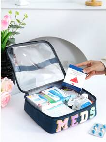 1 Piece Preppy Chenille Letter Patch Clear PVC Visible Top Cosmetic Bag With Handle , Large Capacity Travel Toiletry Makeup Zipper Pouch,Portable MEDS Medicine Storage Box Bag For Home And Travel Essentials Makeup Travel Toiletry Organizer Clear Essentials Gifts Storage Zipper Accessories Nail,Gifts For Women,Christmas Gifts,Gift Ideas For Women