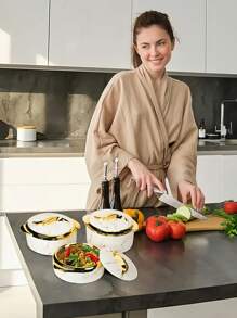 3 pièces, réchaud alimentaire Golden Touch, ensemble de plats à gratin isothermes avec couvercles, récipient en acier inoxydable isolé pour aliments chauds et froids, bol de service pour buffet, ensemble de réchauds à fondue, ensemble de réchauds à fondue, ensemble de casseroles de service, pour le bureau