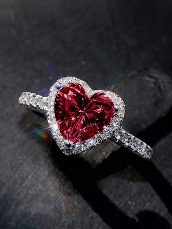 1 anel minimalista e elegante com strass em formato de coração vermelho, estilo unissex para casais, ideal para o dia das mães, casamento, noivado e confissão de amor