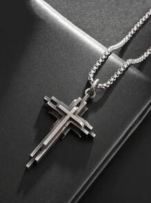 1pc Retro Cross Pendant Necklace - Hip-Hop Style For Men And Women - Perfect For Parties And Gifts - A - View 2