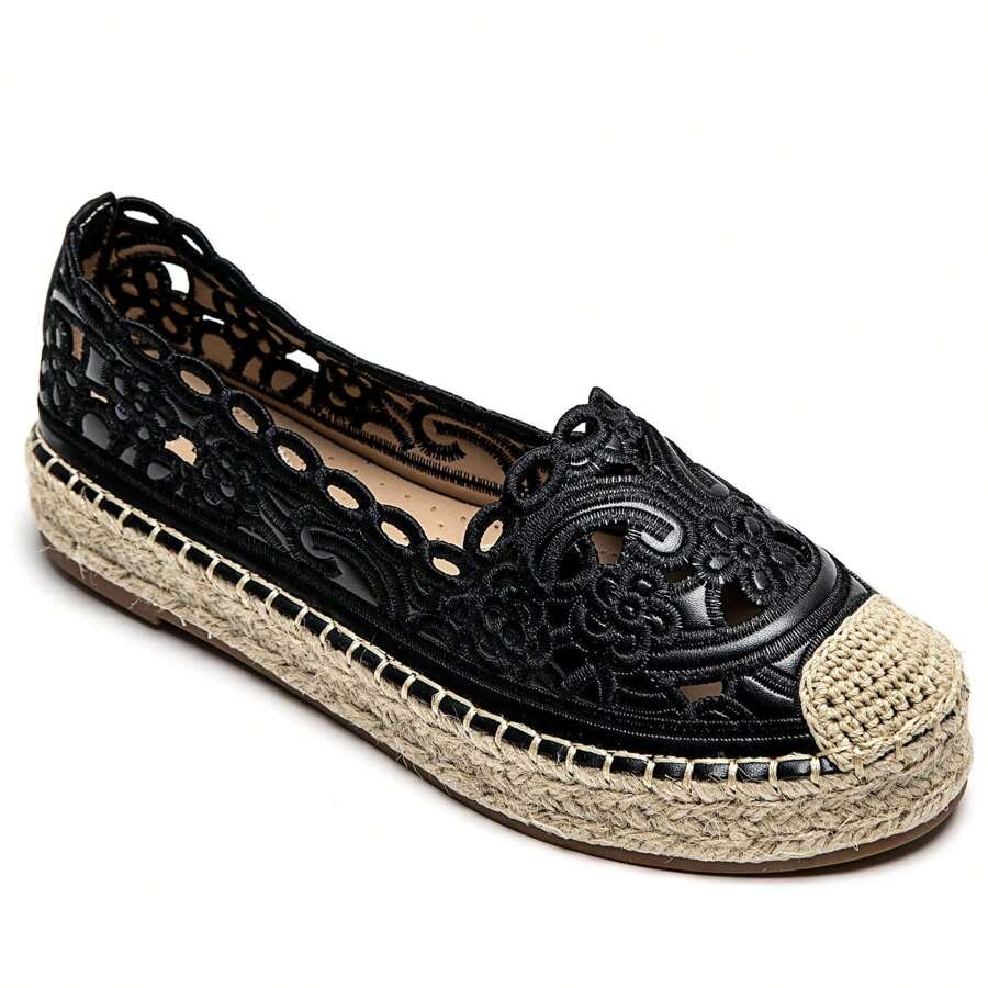 Lace Espadrilles – Bohemian Elegance For A Summer Style - Black - View 1