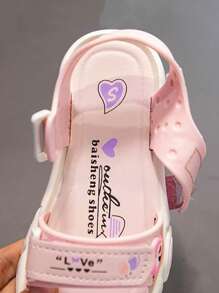 Nuevas sandalias de verano para niños con diseño de corazón de dibujos animados, estilo princesa, suela suave, para vacaciones al aire libre - Rosa - Ver 4