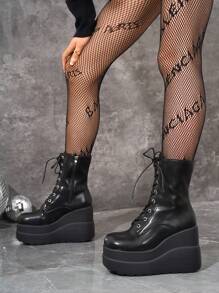 Fall/Winter Women's Platform Boots, New 2025 Spring Autumn Fashion Lace-Up Zipper Ankle Boots With Increased Height,Boots For Women