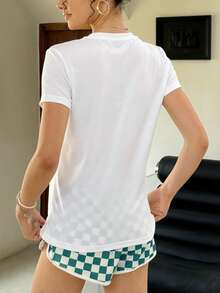 女士火柴盒印花圆领短袖休闲 T 恤