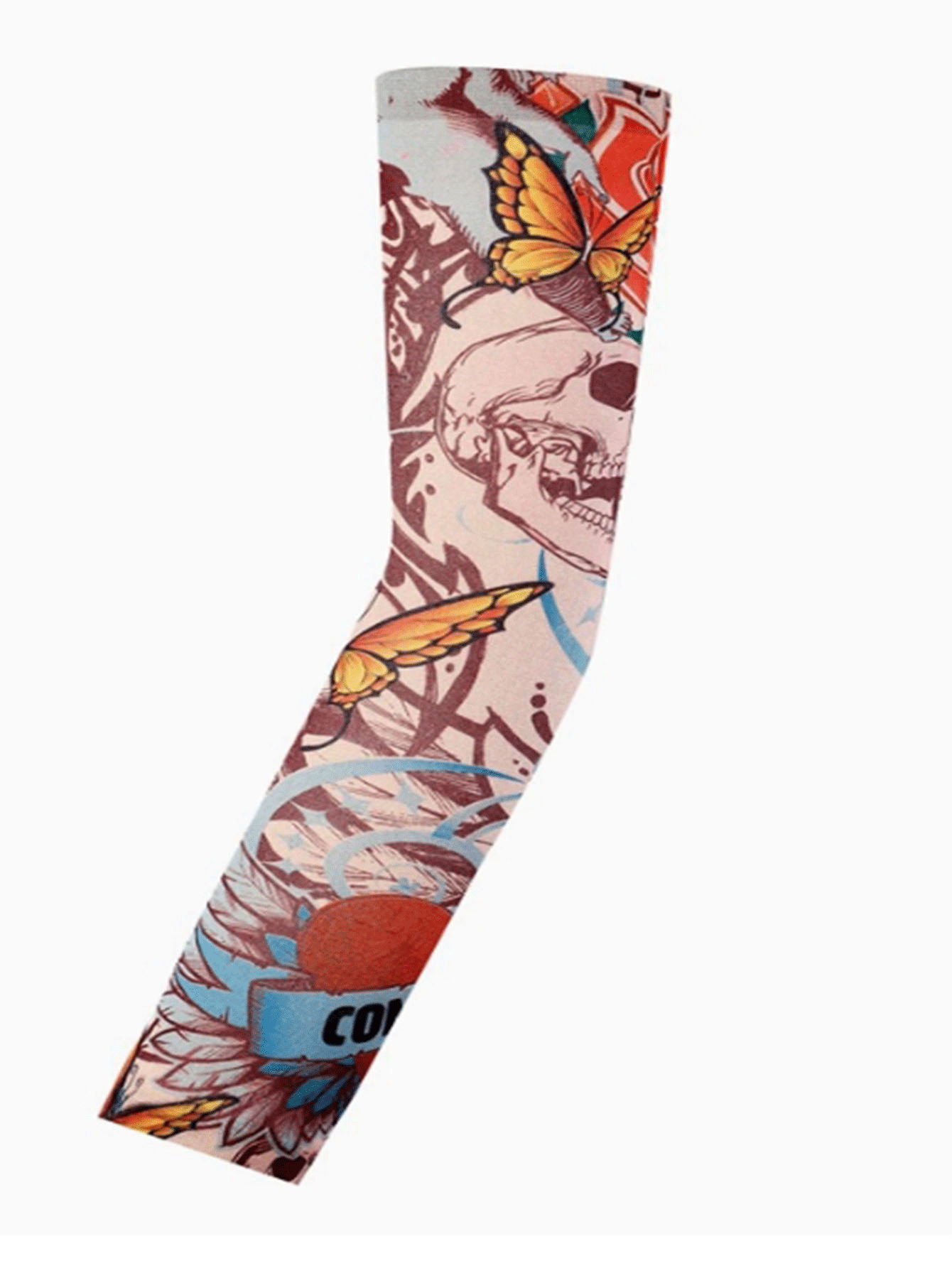 1 对男女通用假纹身臂套，透气冰丝手臂防晒套，男女皆宜的随机图案印花，适合夏季骑行和驾驶 - 彩色 - 查看 6