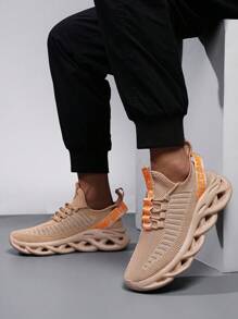 男士户外休闲柔软透气防滑耐磨低帮纯色运动鞋，时尚舒适日常运动鞋 - 棕色 - 查看 5