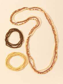 5pcs Set Elastic Rice Beaded Waist Chain, Bracelet, Body Chain, Red Color Bohemian Combination Fashionable For Women