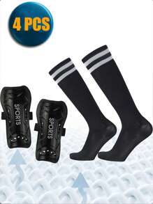 4 Pieces Soccer Shin Guards, Including Shin Sleeves With Optimised Insertion Pockets, Soccer Shin Guards, Shin Pads And Shin Sleeve - Soccer Protective Gear Shin Guards - Black - View 1