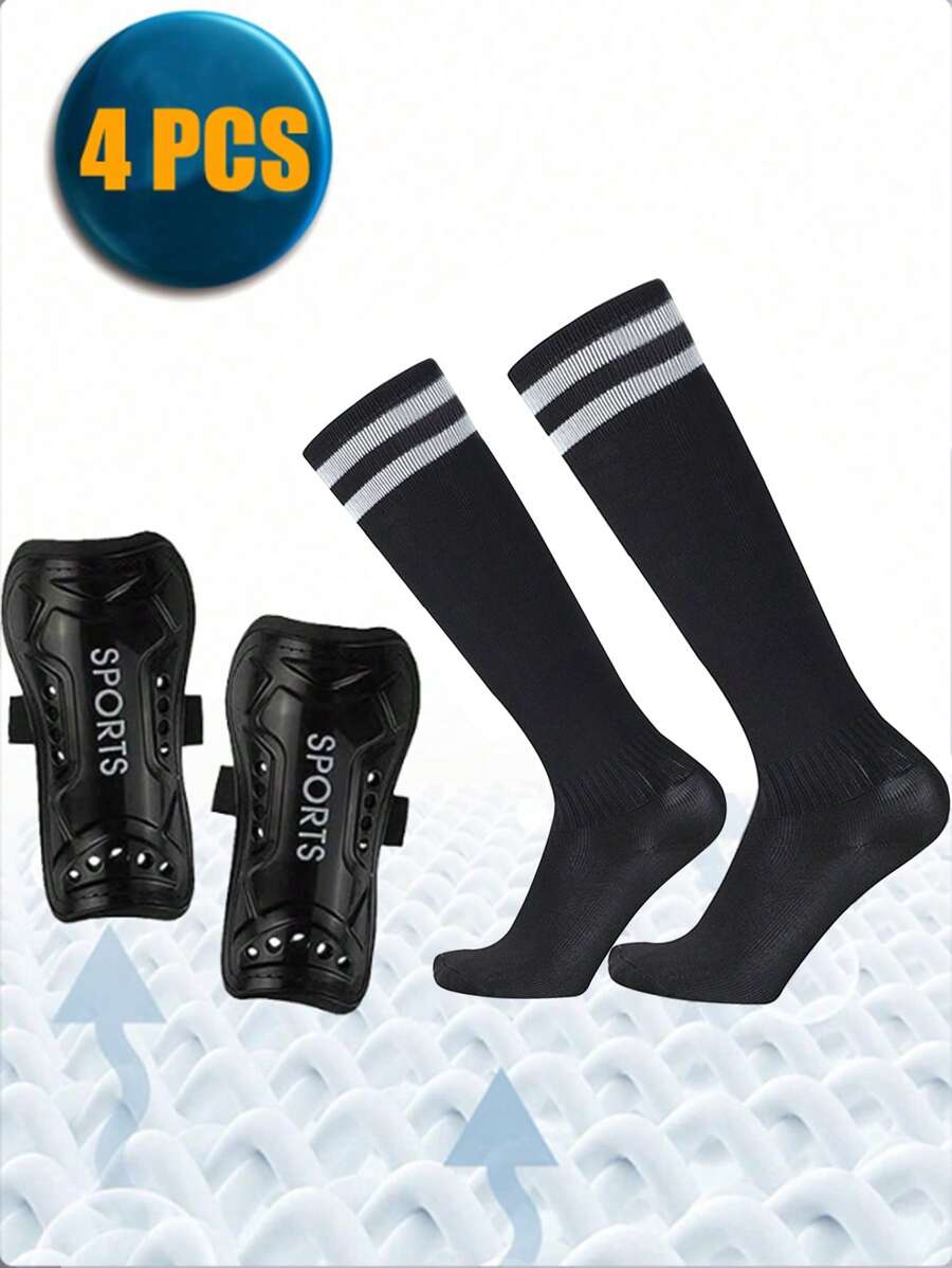 4 Pieces Soccer Shin Guards, Including Shin Sleeves With Optimised Insertion Pockets, Soccer Shin Guards, Shin Pads And Shin Sleeve - Soccer Protective Gear Shin Guards - Black - View 1
