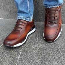 Tenis de Piel Cafe Sombreado a mano Para hombre casuales - Óxido marrón - Ver 1